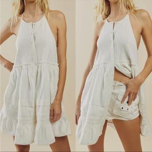 NWT Free People White Desert Days Mini Dress Halter Tiered Cotton Dress Medium